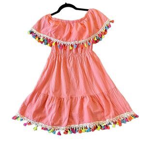 Aiden orange off shoulder sleeve tassel dress nwot